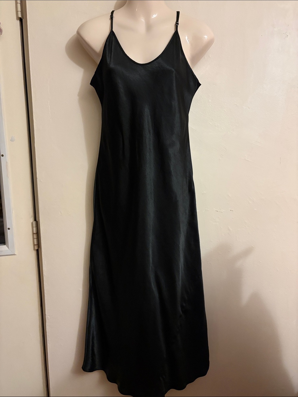 Black Satin Maxi Slip Dress with Adjustable Straps